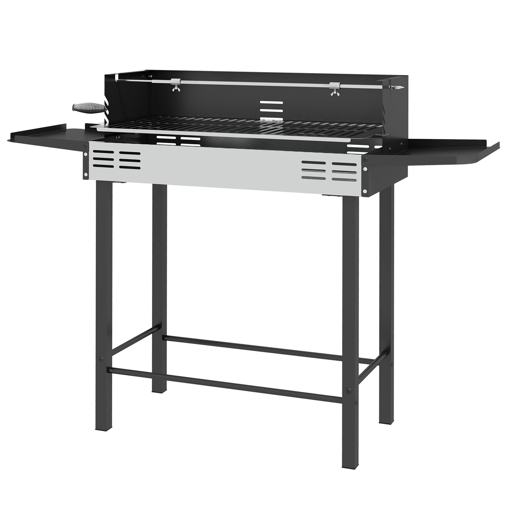 Barbecue charbon de bois BBQ avec grille de gril à 3 niveaux et étagères latérales pliables, 118 x 32 x 90 cm, noir - Image 2