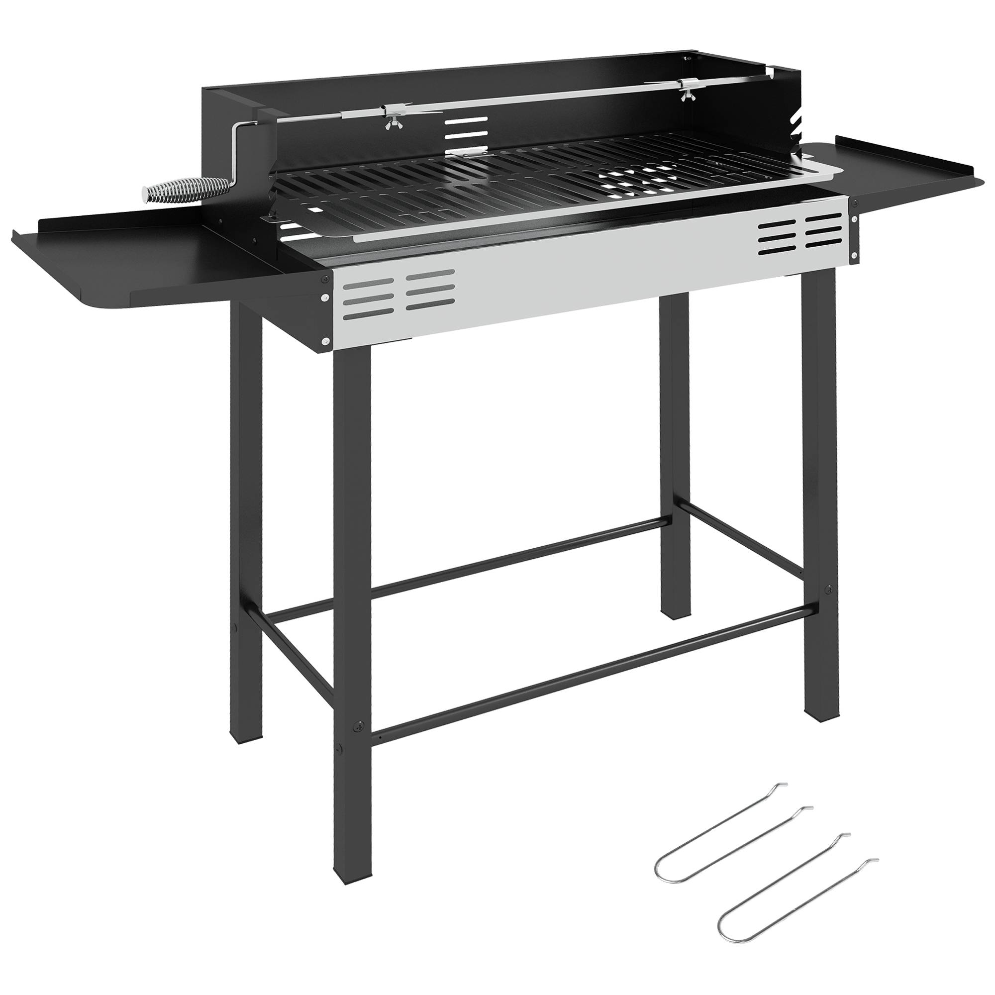 Barbecue charbon de bois BBQ avec grille de gril à 3 niveaux et étagères latérales pliables, 118 x 32 x 90 cm, noir - Image 1