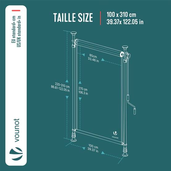 Store vertical sans percage extensible exterieur 100x310cm polyester gris - Image 3