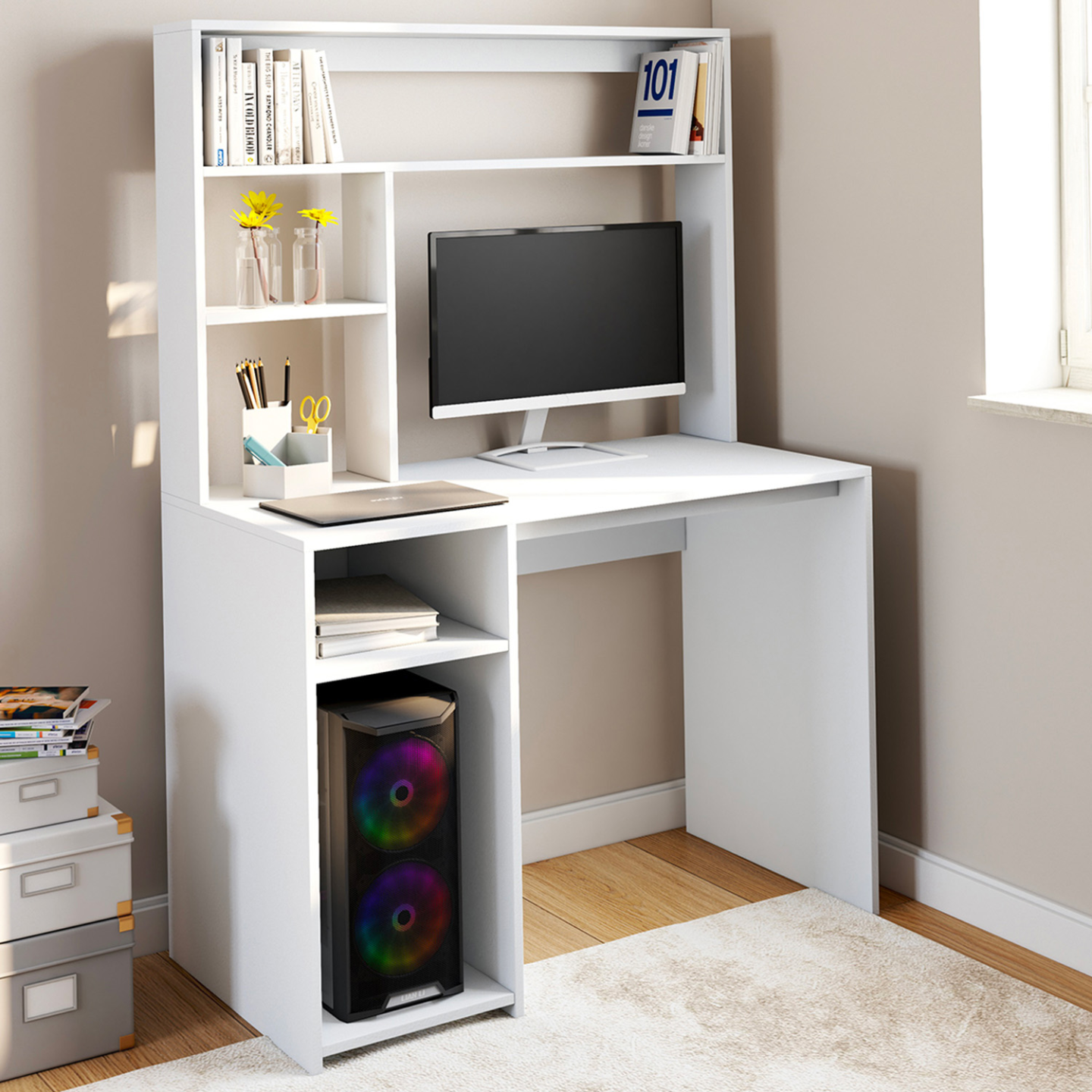 Bureau avec étagères de rangement DAN blanc - Image 1