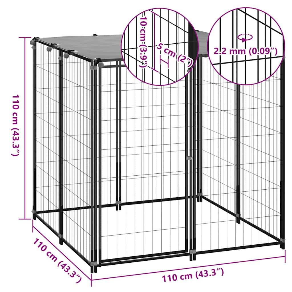 Vidaxl - Chenil Noir 110x110x110 cm Acier vidaXL 150781 - Imagen 6