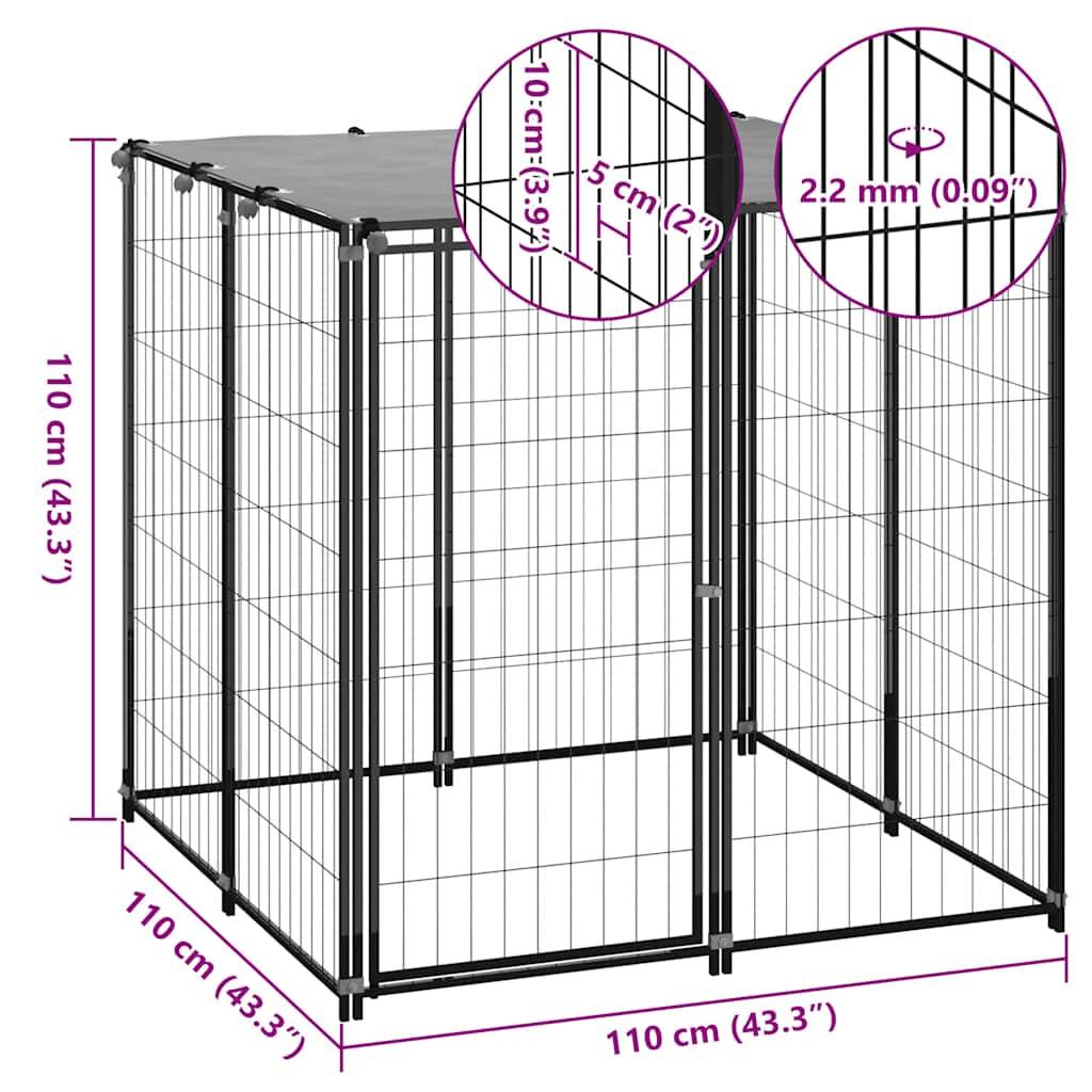 Vidaxl - Chenil Noir 110x110x110 cm Acier vidaXL 150781 - Imagen 3