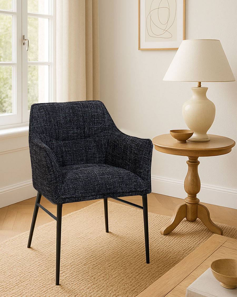 Chacha - Chaise en tissu Noir et pieds métal - UNIQKA - Imagen 2