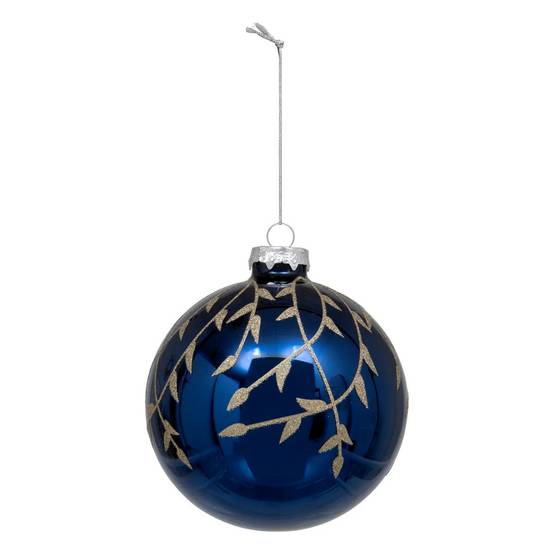 Boule de Noël en Verre "Branche Pailletée" 10cm Bleu
