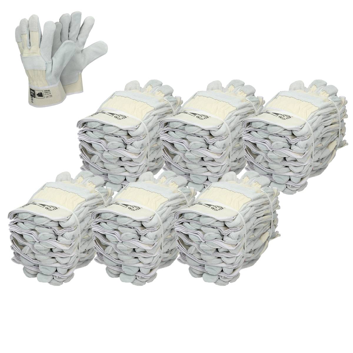 Ecd-Germany - ECD Germany 72 paires de gants Pro-Fit® en cuir croûte de bovin taille 9 / L - Naturel - Manchette en toile - Imagen 2