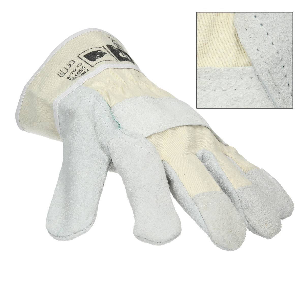 Ecd-Germany - ECD Germany 72 paires de gants Pro-Fit® en cuir croûte de bovin taille 9 / L - Naturel - Manchette en toile - Imagen 4