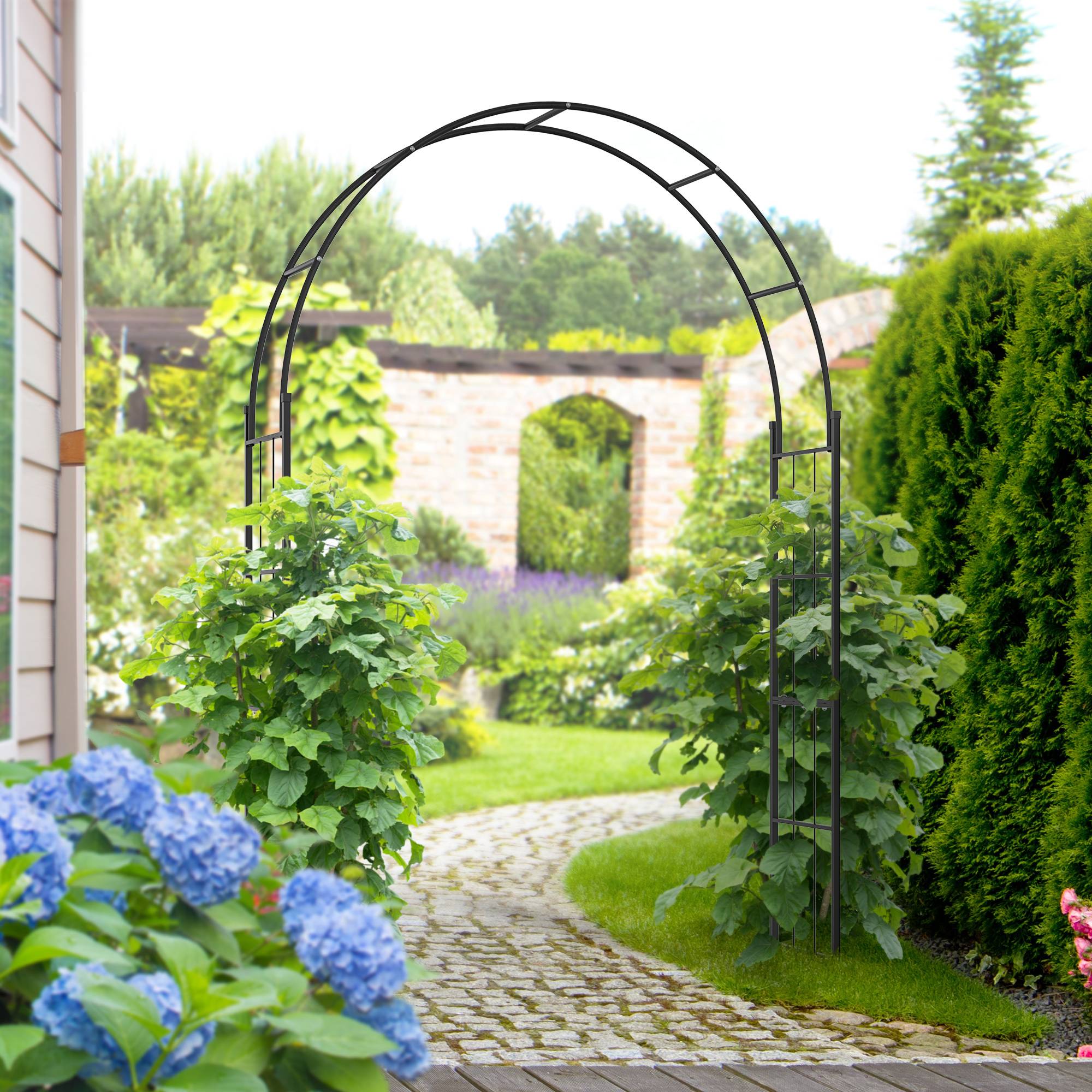 Arche de jardin en métal plantes grimpantes support décoratif 157x40x223cm noir - ComfortXL Outdoor Living - Image 4