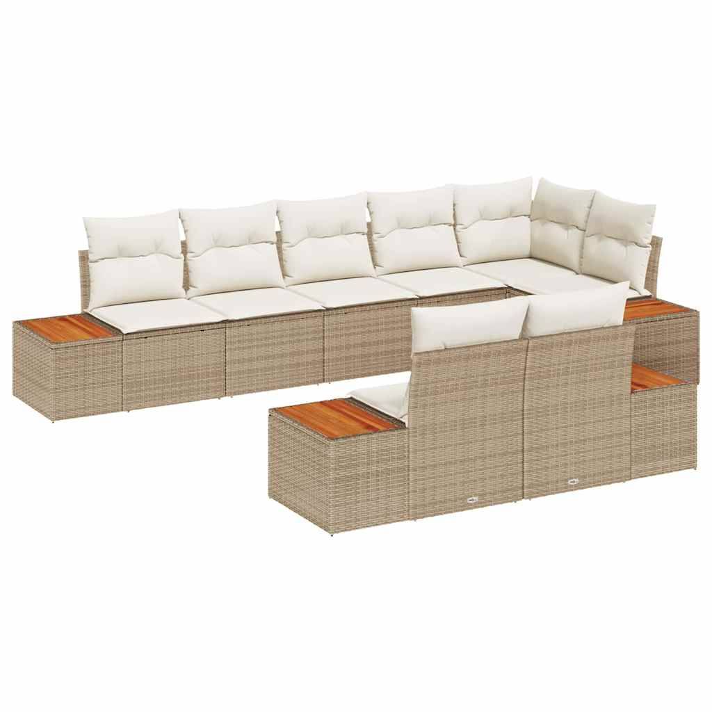 Salon de jardin 8 places 8 pièces en résine tressée avec table et coussins Beige – ComfortXL Outdoor Living - Image 2