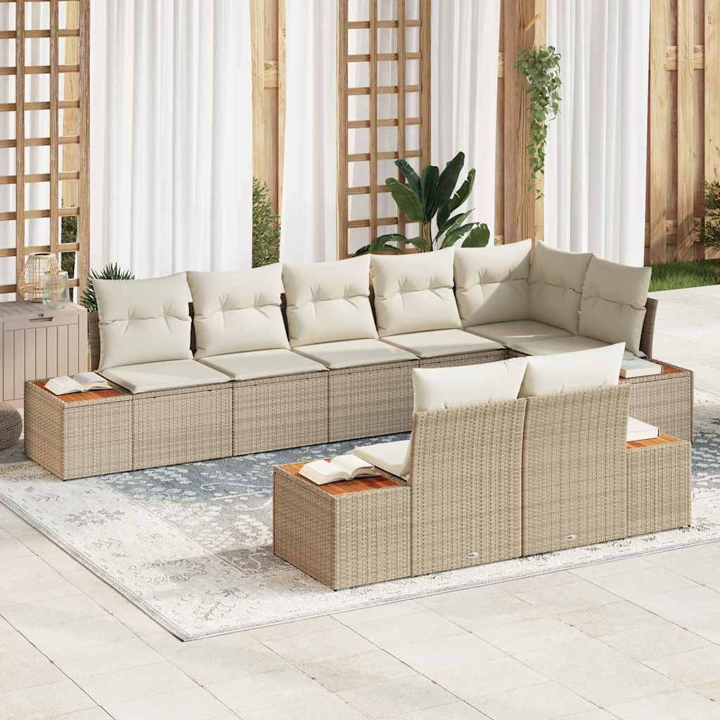 Salon de jardin 8 places 8 pièces en résine tressée avec table et coussins Beige – ComfortXL Outdoor Living - Image 1