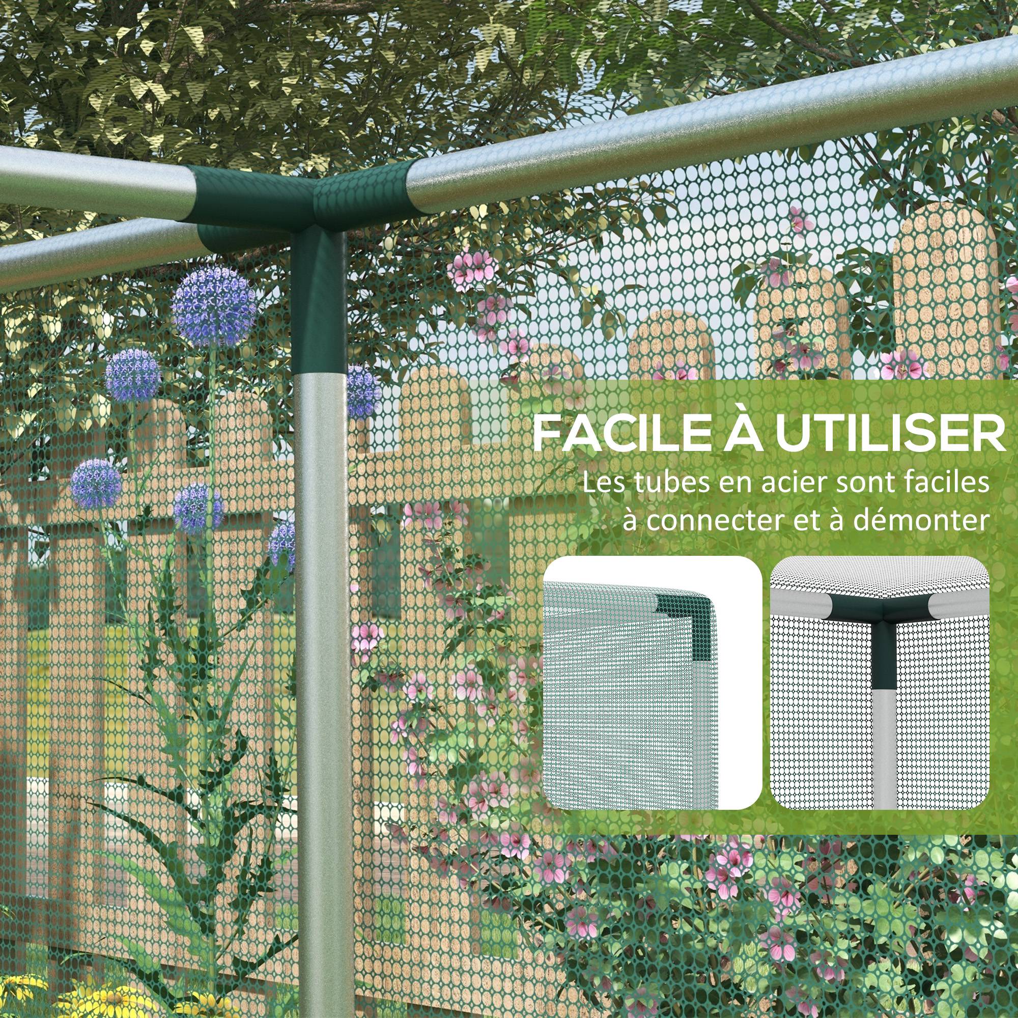 Serre de jardin cage de culture pour plantes de jardin porte zippée tubes en acier galvanisé 240 x 120 x 110 cm vert - Image 7