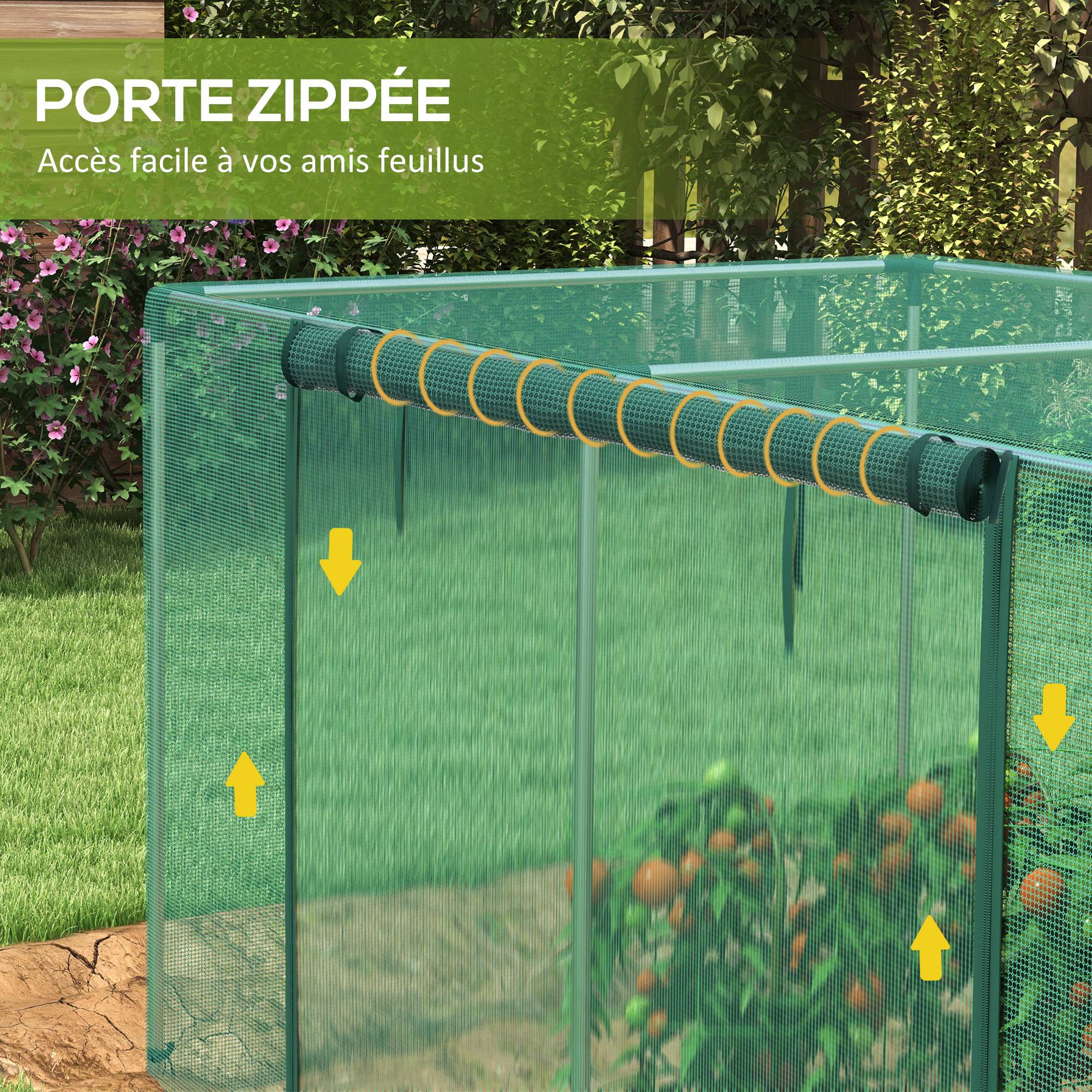 Serre de jardin cage de culture pour plantes de jardin porte zippée tubes en acier galvanisé 240 x 120 x 110 cm vert - Image 9