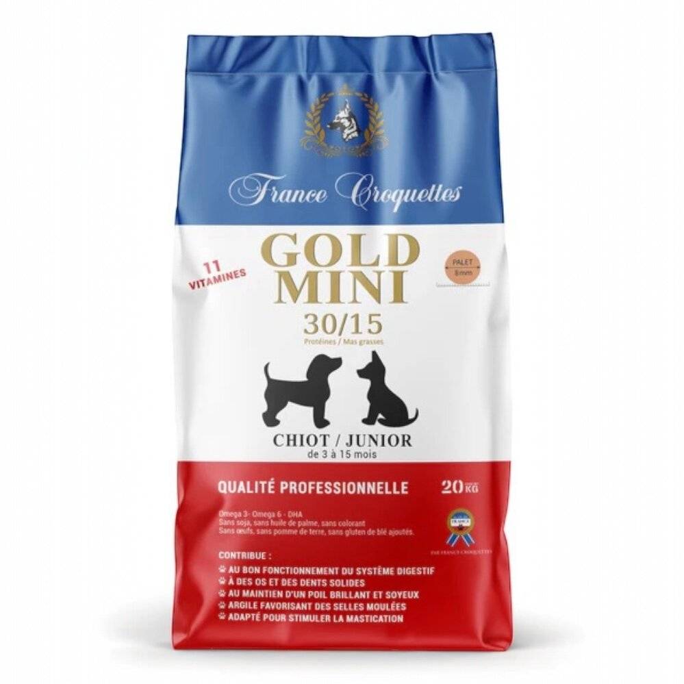france croquette pour chiot gold mini chiot junior 30/15 – 10kg – petites à moyennes races - chiot 3 à 15 mois – haute fintiion