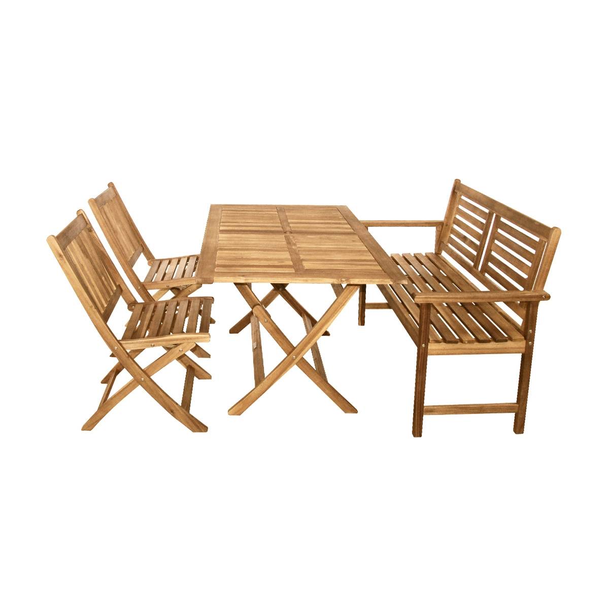 Salon de jardin rectangulaire en acacia Fidgi - 2 chaises et 1 banc - Cémonjardin - Imagen 3