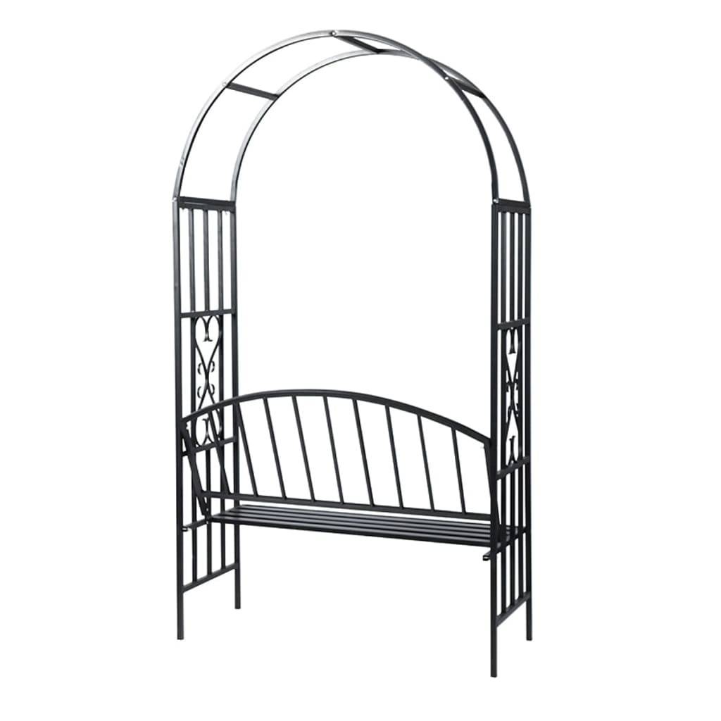 Arche Jardin avec Banc Métal Époxy pour Plantes Grimpantes 114x210cm Noir - ComfortXL Outdoor Living - Image 3