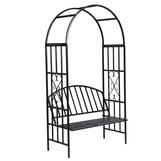 Arche Jardin avec Banc Métal Époxy pour Plantes Grimpantes 114x210cm Noir - ComfortXL Outdoor Living - Image 1