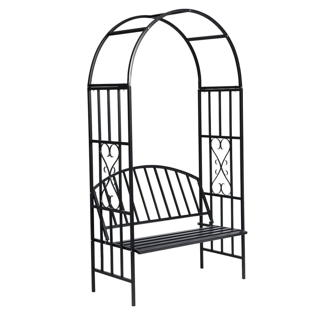 Arche Jardin avec Banc Métal Époxy pour Plantes Grimpantes 114x210cm Noir - ComfortXL Outdoor Living - Image 1
