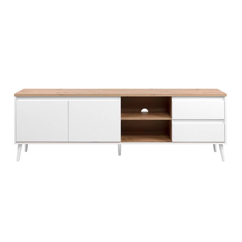 Meuble TV blanc 2 portes 2 tiroirs Linz - Image 7