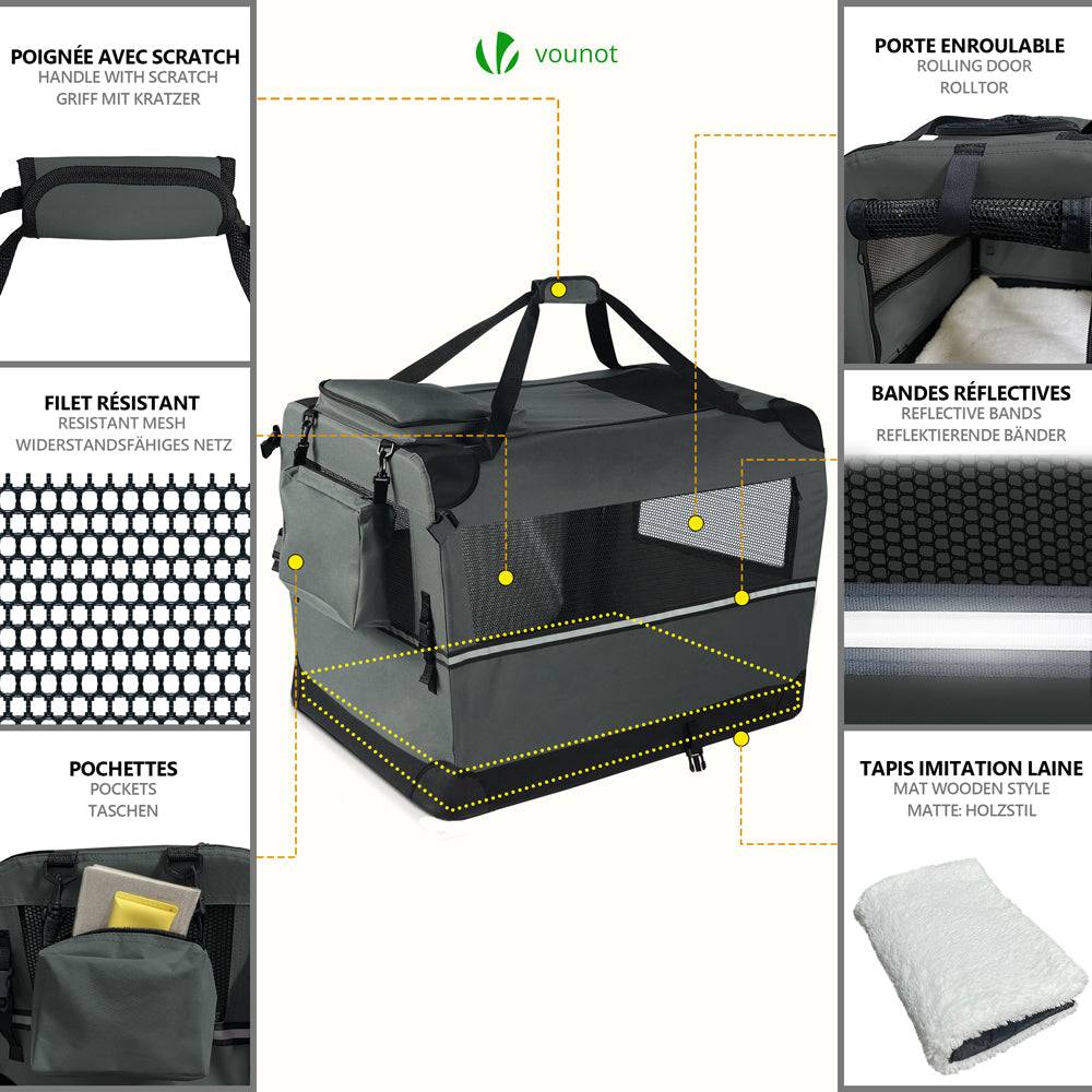 Sac transport pliable chien chat caisse cage portable 70x52x52cm gris - Image 5