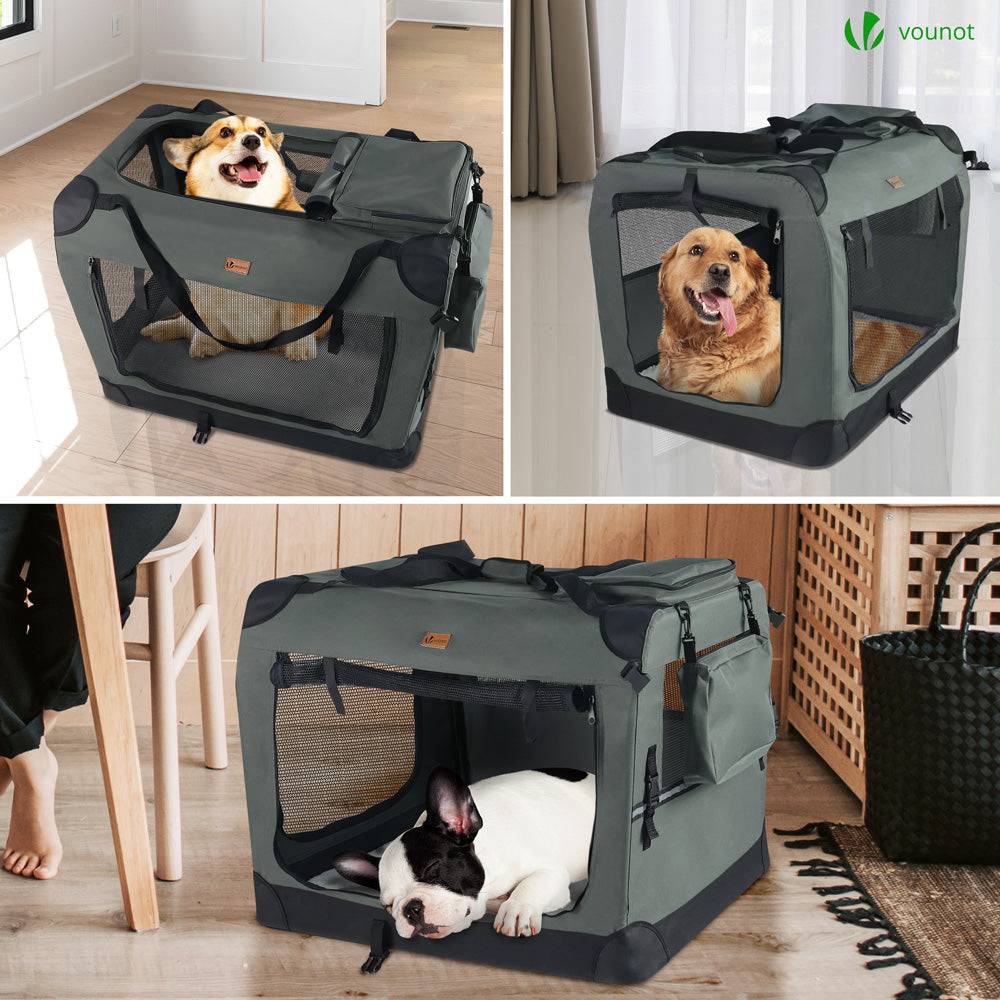 Sac transport pliable chien chat caisse cage portable 70x52x52cm gris - Image 6