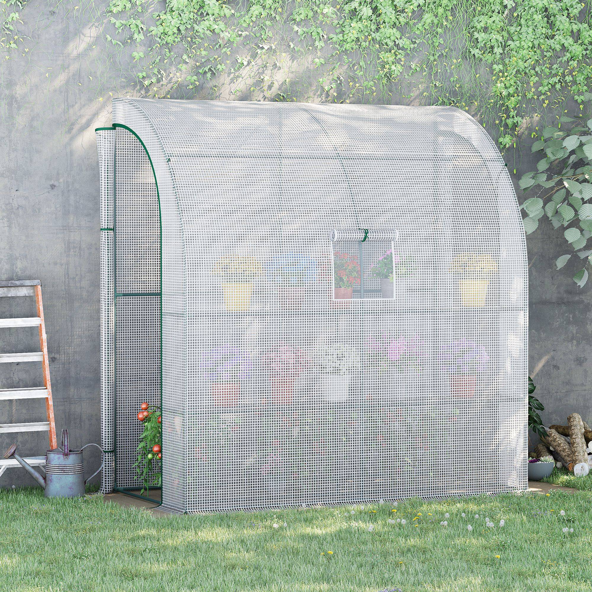Serre tunnel tomates, fenêtre mesh, portes enroulables, UV, Blanc, 200 x 100 x 215 cm - Image 3