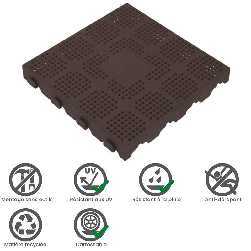 Xtiles - Dalle autoportante clipsable ajourée jardin - 39 x 39 cm - Marron - Xtiles - Imagen 3