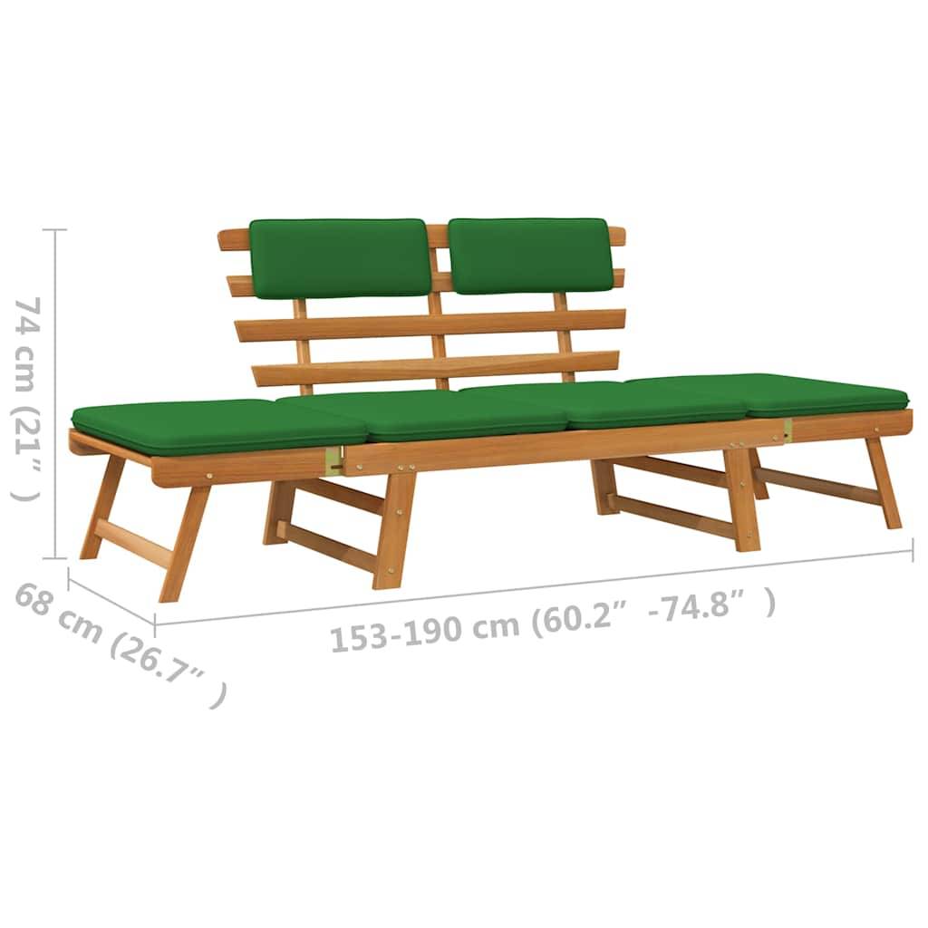 Canapé Lit Extérieur Acacia Massif Extensible Coussins Confort Vert 190 cm – ComfortXL Outdoor Living - Image 10