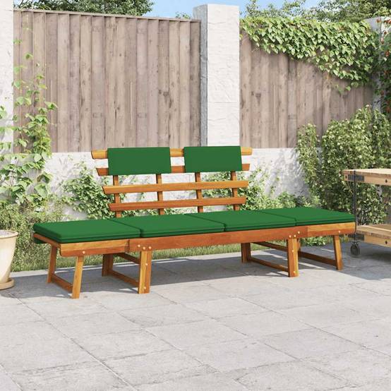 Canapé Lit Extérieur Acacia Massif Extensible Coussins Confort Vert 190 cm – ComfortXL Outdoor Living - Image 1
