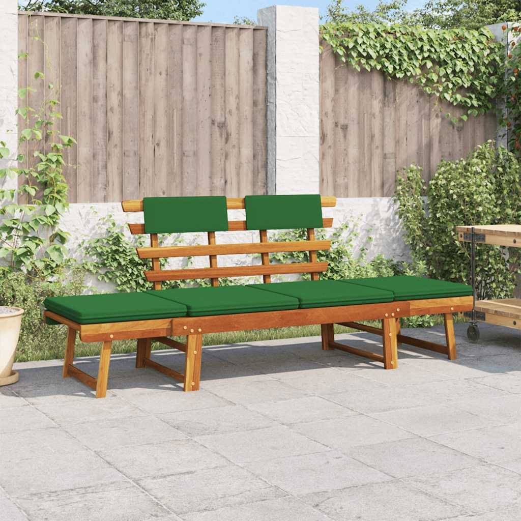 Canapé Lit Extérieur Acacia Massif Extensible Coussins Confort Vert 190 cm – ComfortXL Outdoor Living - Image 1