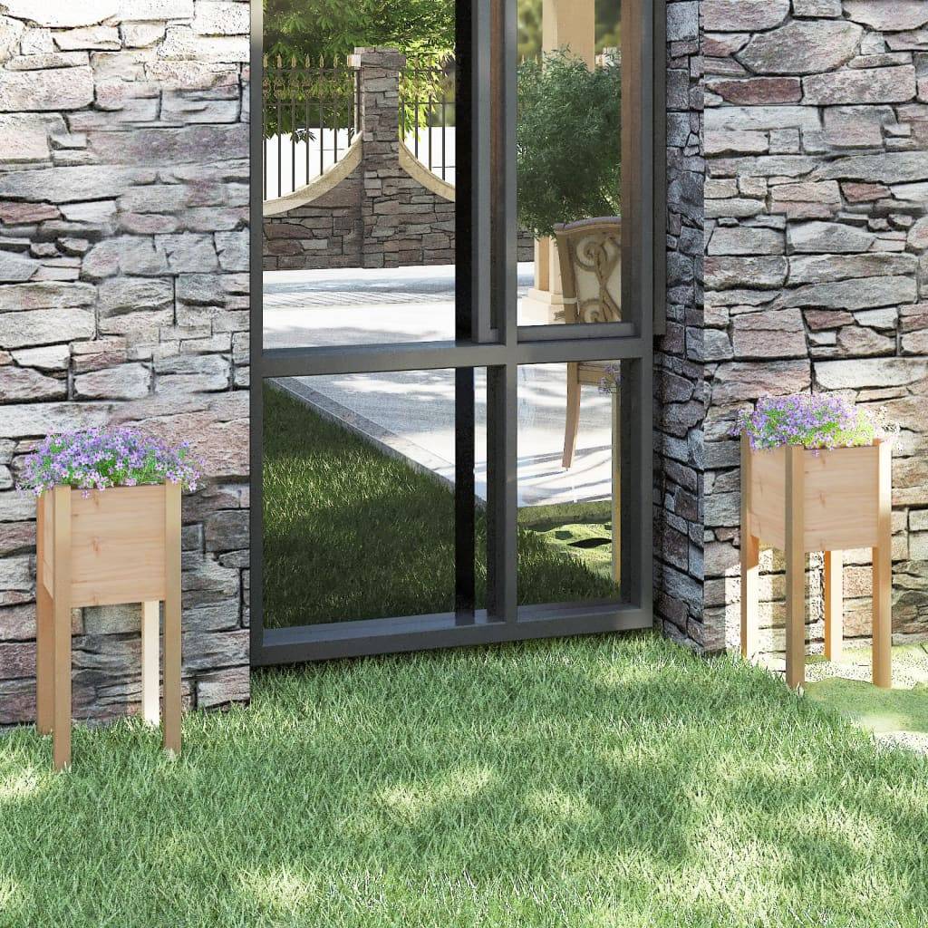 Maison Chic - Lot de 2 Jardinières, Bac à fleurs, Pot de fleurs d'extérieur 31x31x70 cm bois de pin massif - Imagen 2