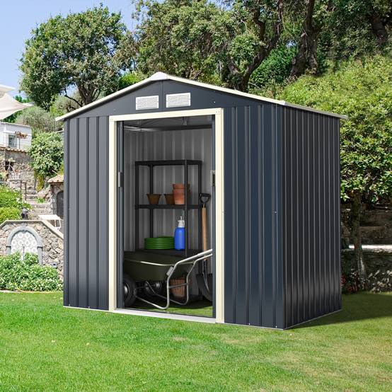 Abri de Jardin en Métal 2,71 ㎡ 213 x 127 x 195 cm avec 2 Portes Coulissantes Verrouillables 4 Trous d’Aération Gris pour Vélo MAISON CHIC - Image 2