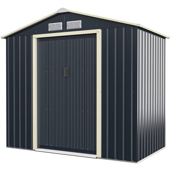 Abri de Jardin en Métal 2,71 ㎡ 213 x 127 x 195 cm avec 2 Portes Coulissantes Verrouillables 4 Trous d’Aération Gris pour Vélo MAISON CHIC - Image 3