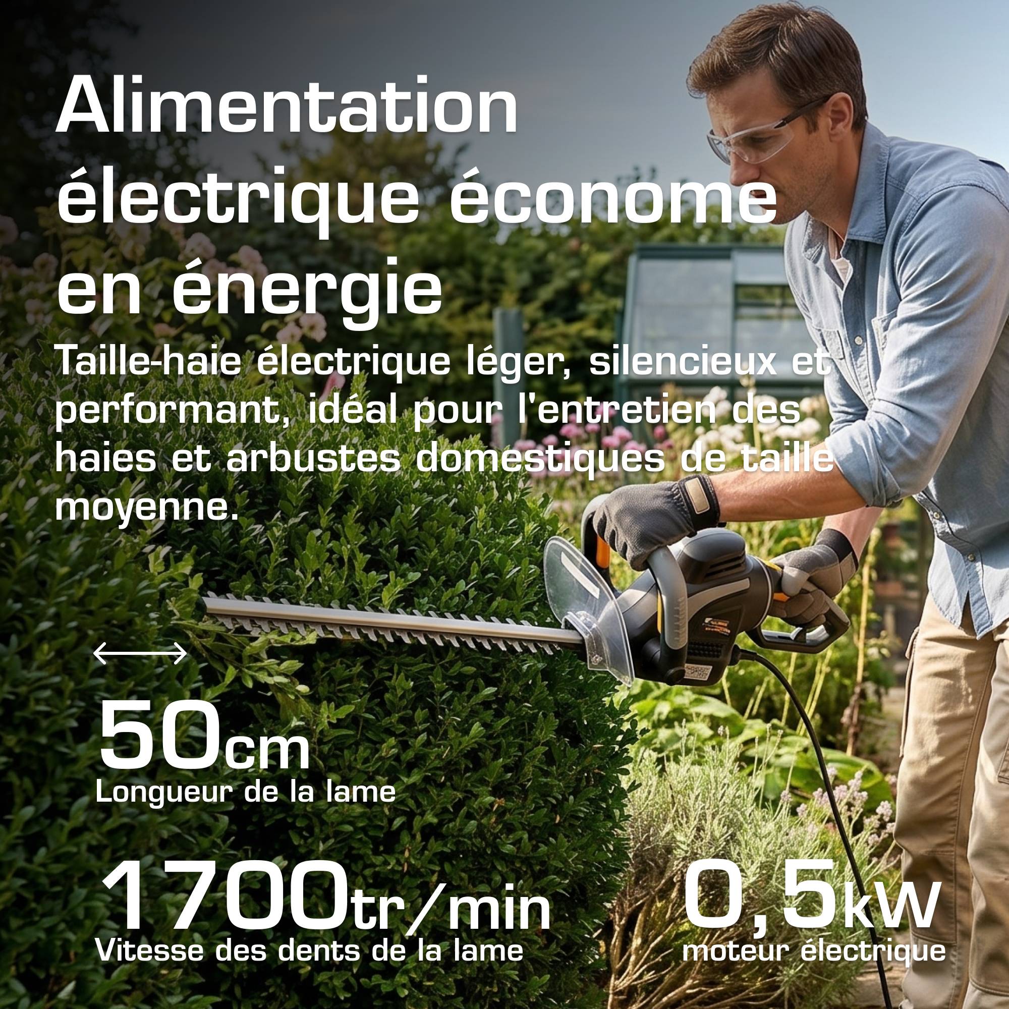 Alpina - Taille-haie électrique AHT 500 E (500W), lame double 50 cm, écartement dents 22 mm - Alpina - Image 2