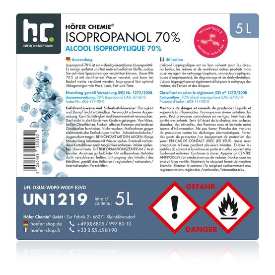 Alcool isopropylique 70% Höfer Chemie® en bidon de 5 L x 48 - Image 7