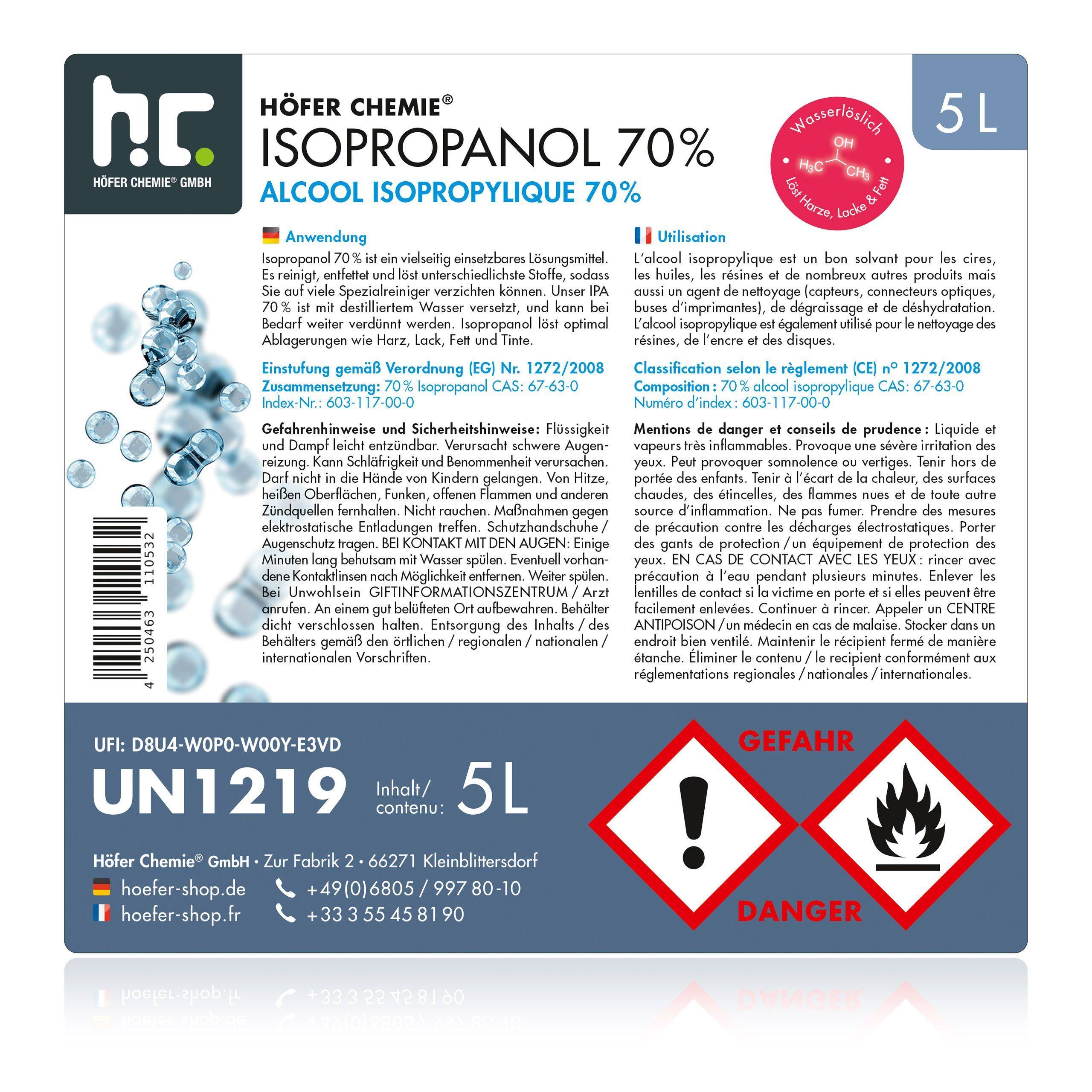 Alcool isopropylique 70% Höfer Chemie® en bidon de 5 L x 48 - Image 7