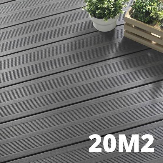 Kit Terrasse ATLANTA 20m² - 61 Lames de Terrasse (220 x 14.5 x 2.25 cm) - Platinium - Garantie 15 ans - Fixation par Clips - Image 1