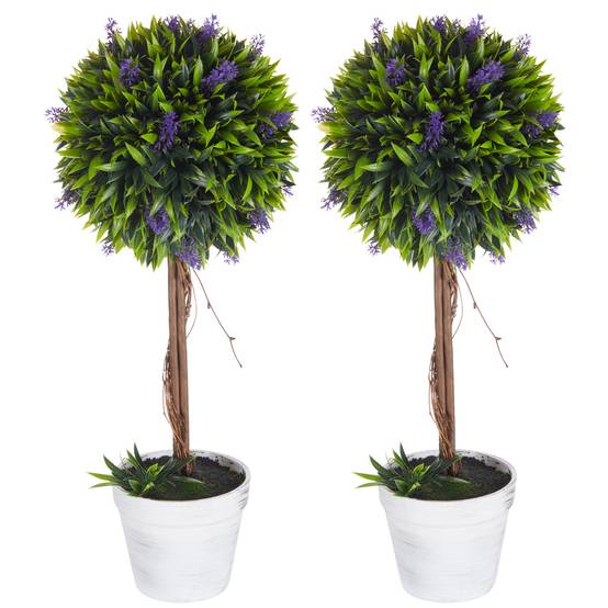 Lot 2 Arbres Artificiels Lavande PE Intérieur Extérieur Anti-UV 60cm Vert - ComfortXL Outdoor Living - Image 2
