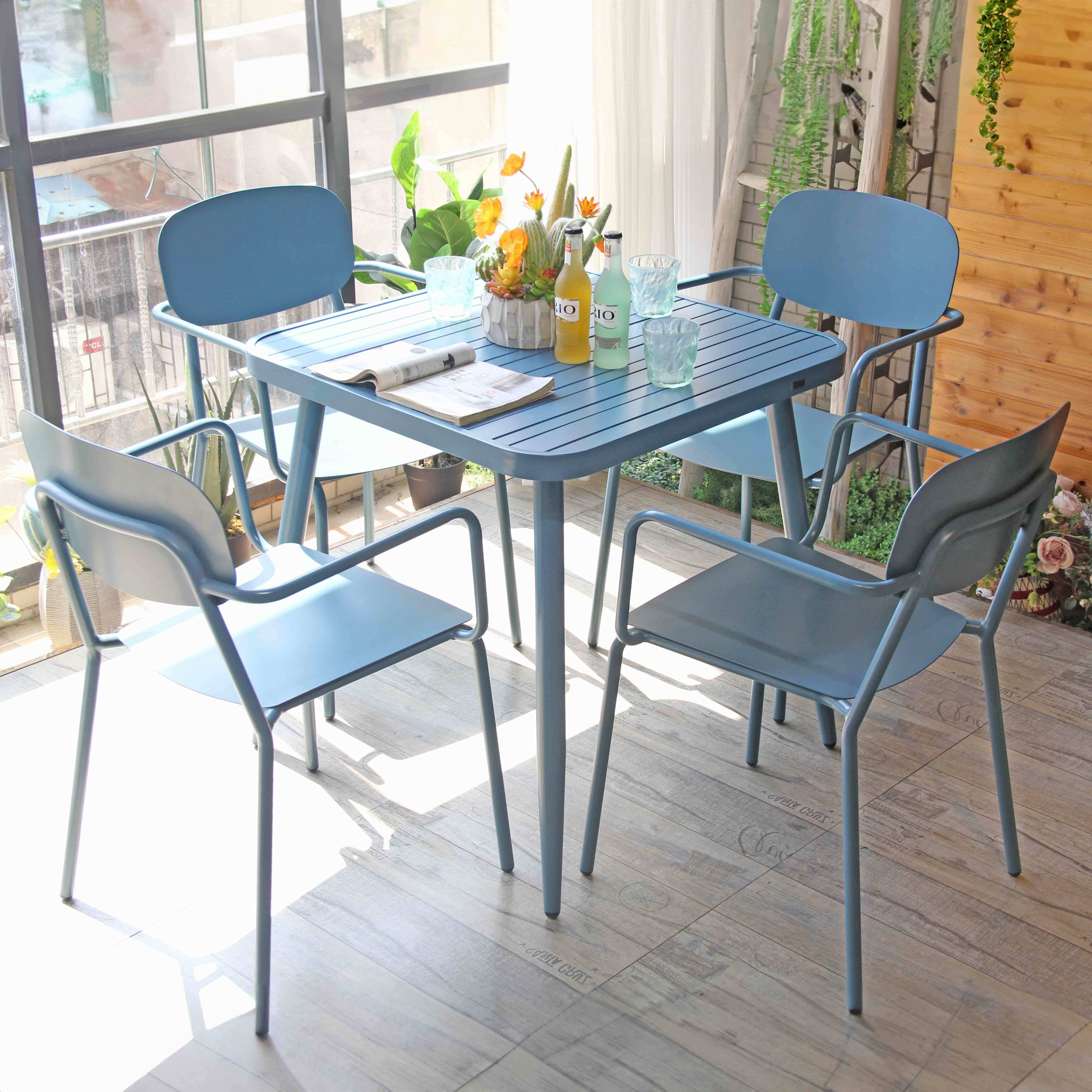 Oviala - Table de jardin carrée en aluminium bleu canard Bristol - Oviala - Imagen 5