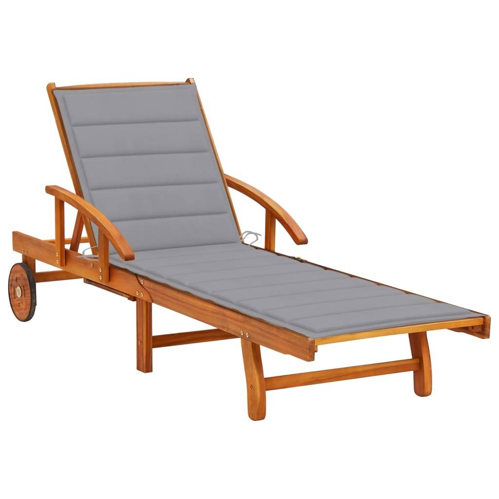 PANGIVO - Chaise longue bois d'acacia avec coussin gris 200 x 67 x 30/51/62/77/85 cm - PANGIVO - Image 1