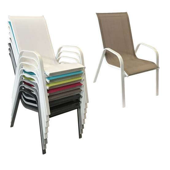 Happy Garden - Lot de 4 chaises MARBELLA en textilène taupe - aluminium blanc - HAPPY GARDEN - Imagen 2