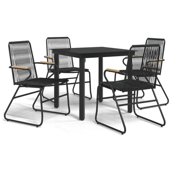 Salon de Jardin 4P Rotin PVC Accoudoirs Bois pour Terrasse Noir – ComfortXL Outdoor Living - Image 2
