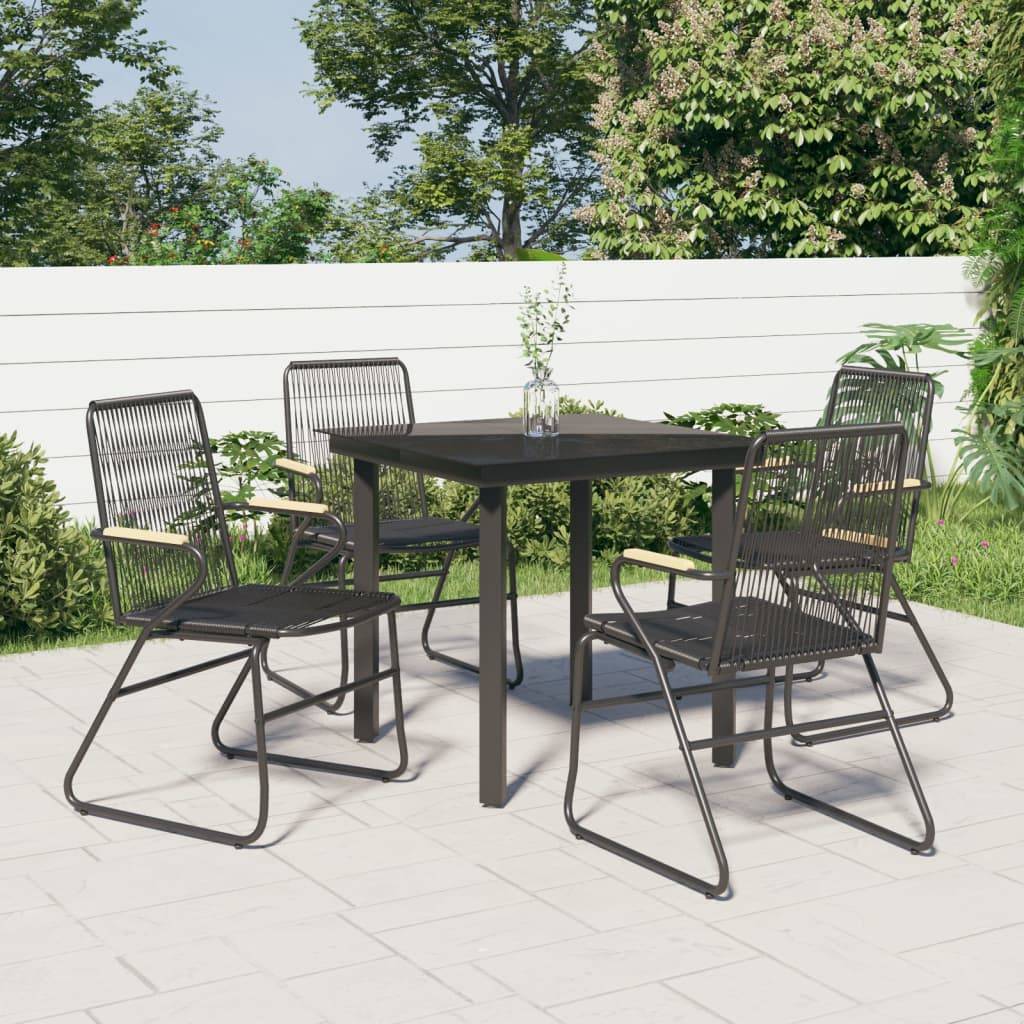 Salon de Jardin 4P Rotin PVC Accoudoirs Bois pour Terrasse Noir – ComfortXL Outdoor Living - Image 1
