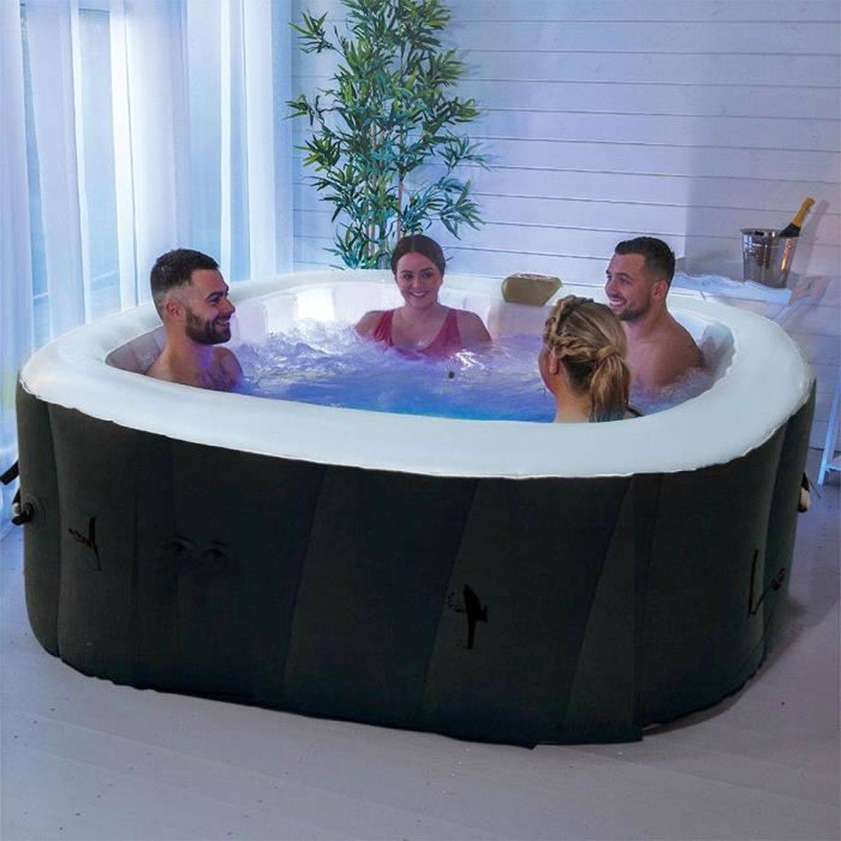 SUNSPA - Spa gonflable carré 600 L, 130 micro-jets, LED 5 couleurs, jusqu’à 40 °C, avec filtre et bâche - SUNSPA - Image 2