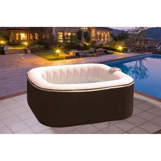 SUNSPA - Spa gonflable carré 600 L, 130 micro-jets, LED 5 couleurs, jusqu’à 40 °C, avec filtre et bâche - SUNSPA - Image 1