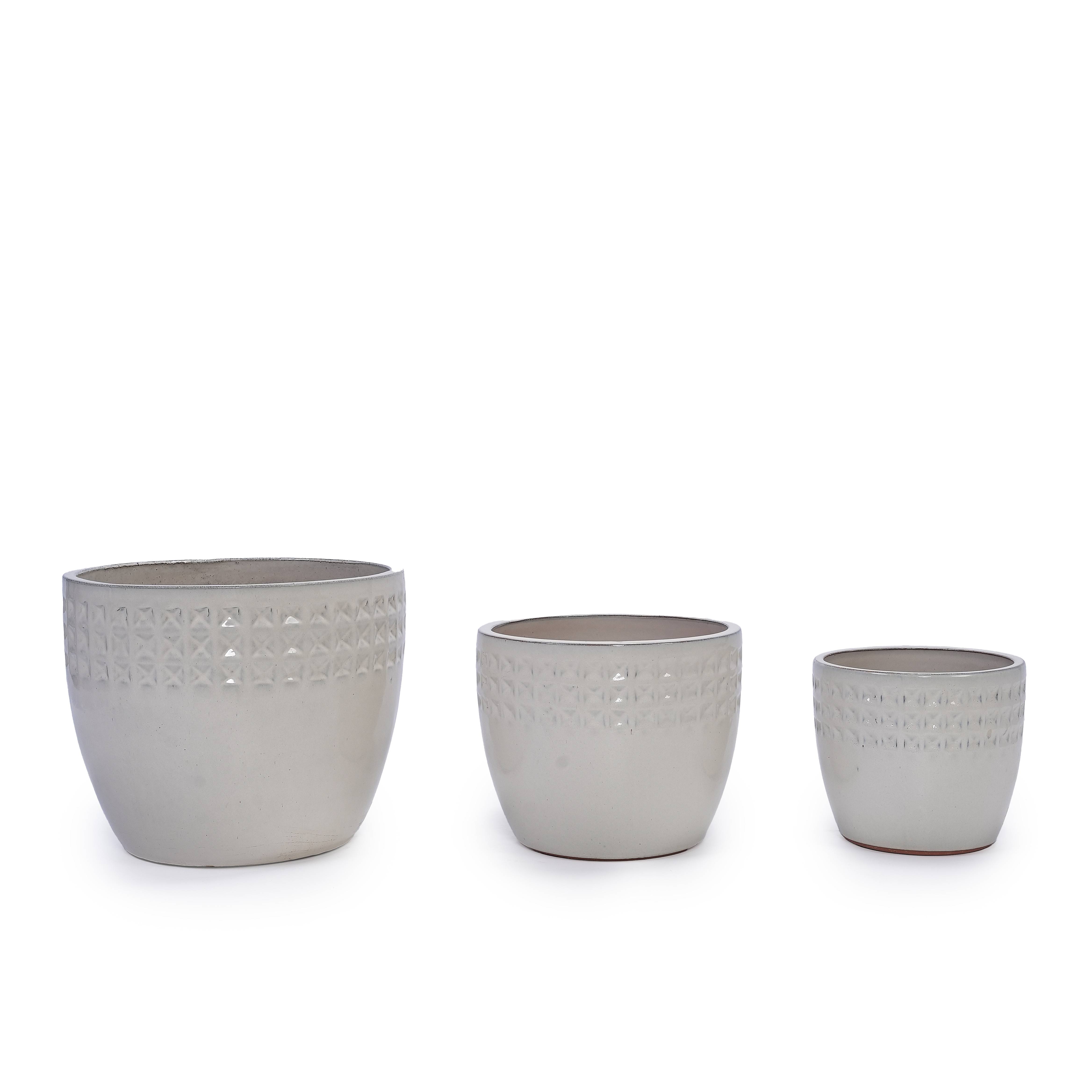 Lot 3 Pots Fleurs Céramique Intérieur Extérieur Trou Drainage Blanc Ø38/30/23 - ComfortXL Outdoor Living - Image 2