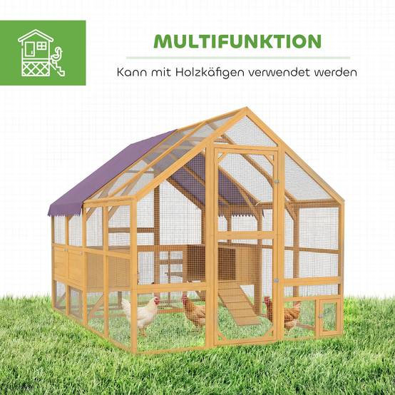 Poulailler bois avec enclos, cadenas, porte, 4 pondoirs, pour 8-12 poules, 2,8 x 1,8 x 1,9 m, jaune - Image 9
