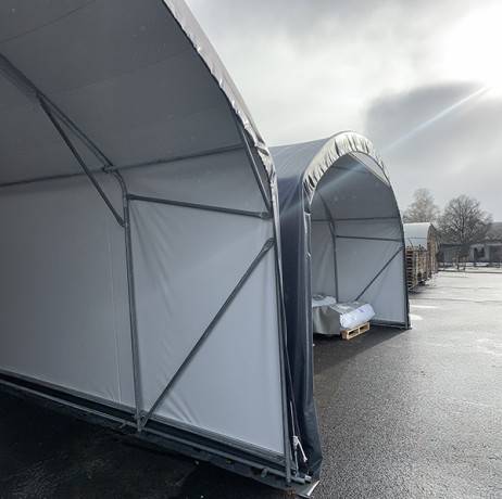 Plastidis - Abri tunnel largeur 5 m pieds droits pas à 1.50 m  - Long 13.50 m, type 250µ vert/blanc, Façade 1 porte dble et 1 façade pleine, F - Imagen 6