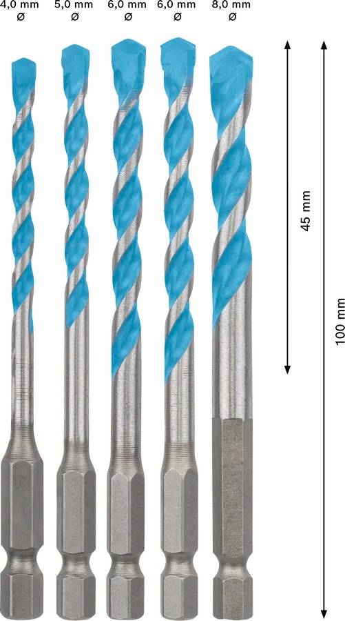 Bosch Professional - Coffret de 5 forets EXPERT HEX-9 Multi Construction 4/5/6/6/8 mm - BOSCH - 2608900585 - Imagen 9