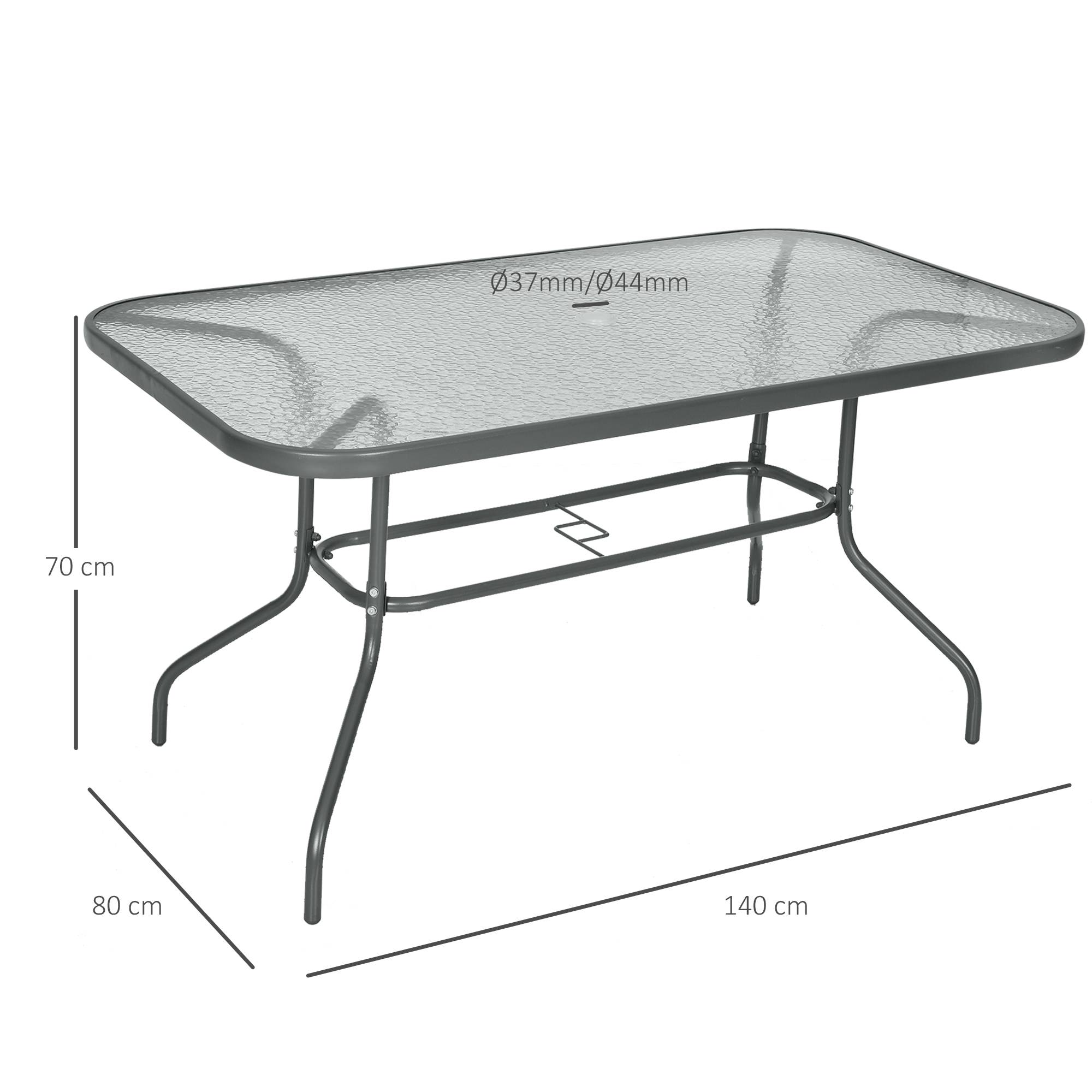 Table à Manger Rectangulaire Métal Jardin Terrasse Espace Parasol 140x80cm Gris - ComfortXL Outdoor Living - Image 5