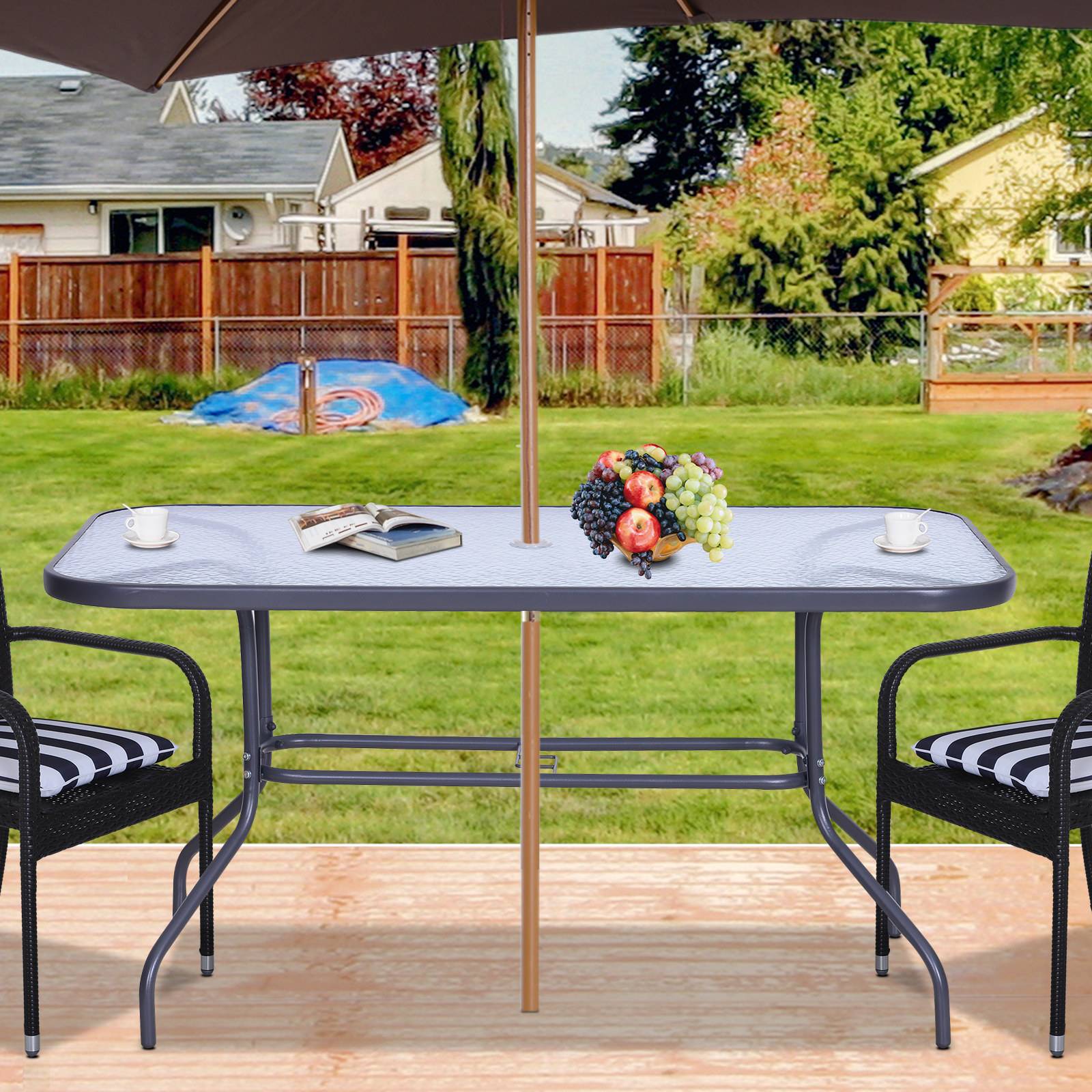 Table à Manger Rectangulaire Métal Jardin Terrasse Espace Parasol 140x80cm Gris - ComfortXL Outdoor Living - Image 4