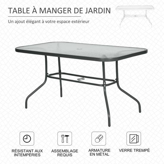 Table à Manger Rectangulaire Métal Jardin Terrasse Espace Parasol 140x80cm Gris - ComfortXL Outdoor Living - Image 8